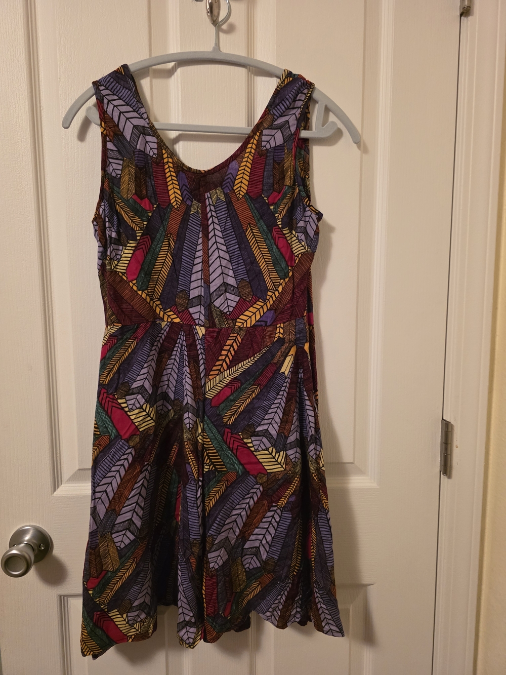 Angie Multicolor Feather-Print Scoop-Neck Fit & Flare Dress